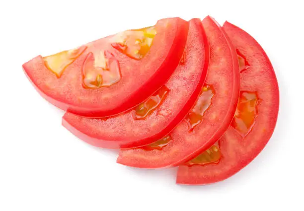 Photo of Delicious Sliced Tomato Isolated On White Background