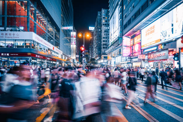 홍콩 , 네이선 로드 - crosswalk crowd activity long exposure 뉴스 사진 이미지