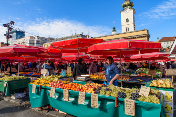 Dolac Market, the most visited farmer's market in Zagreb, Croatia stock photo