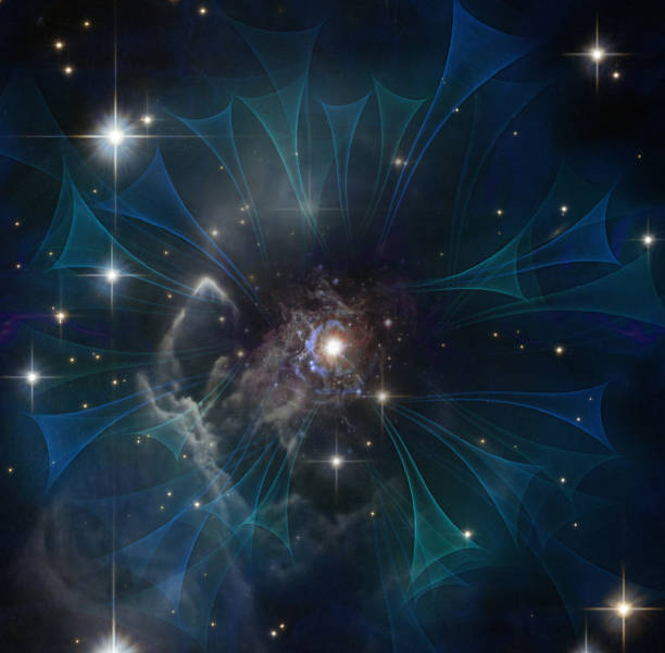 istock Fields of gravitational and electromagnetic waves around the new galaxy, sci-fi universe. Collage. Elements of this image furnished by NASA. 1348857856