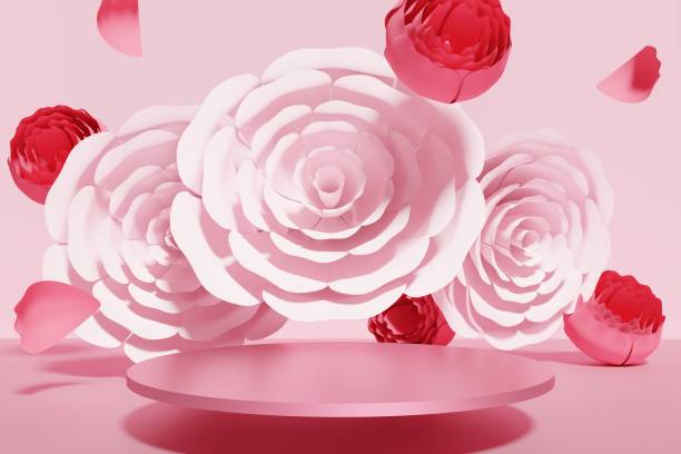 istock 3d render of beautiful flower with a podium 1348859920