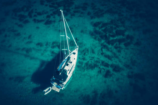 istock Sailing with sailboat, view from drone 1348860176