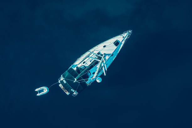 istock Sailing with sailboat, view from drone 1348860239