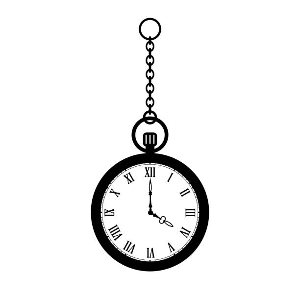 Pocket watch with chain vector icon Pocket watch with chain vector icon isolated on white background clock watch time clock face stock illustrations