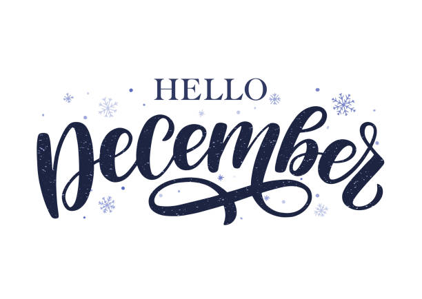 ilustrações de stock, clip art, desenhos animados e ícones de hello december lettering isolated on white - december