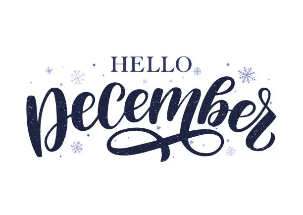 Vector illustration of Hello December lettering isolated on white