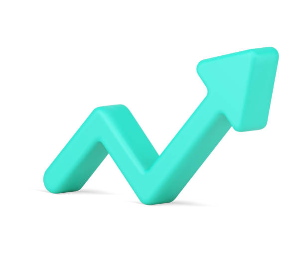 Arrow growth graph with shadow 3d icon vector illustration Arrow growth graph with shadow 3d icon. Indicator of financial success of business and its growth. The ups and downs of stock market. Corporate marketing and sales data. Realistic isolated vector 3d arrows stock illustrations