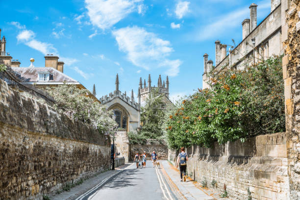 Queens lane and old colleges walls, Oxford university buildings Oxford, UK - June2, 2021: Queens lane and old colleges walls, Oxford university buildings queens college stock pictures, royalty-free photos & images