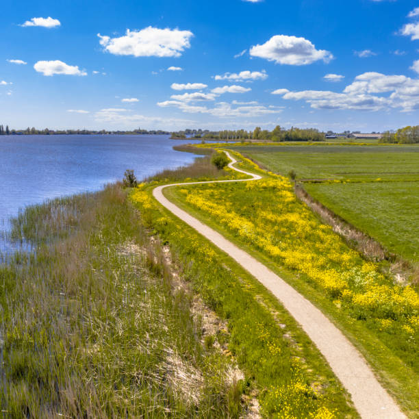 istock Aerial Springtime scene of dutch river 1348865454