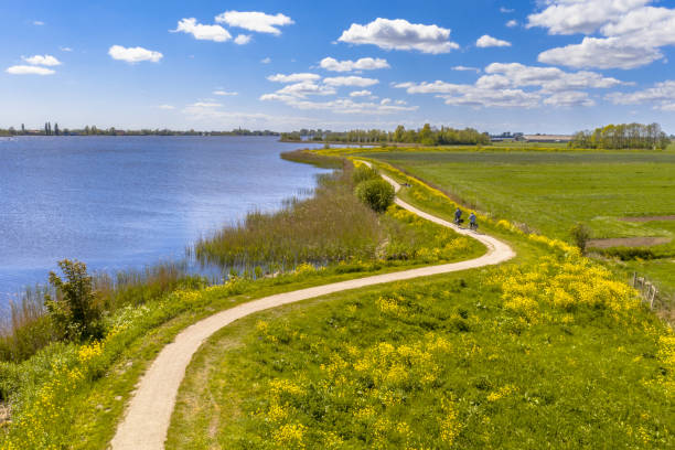 Aerial Springtime scene of dutch river