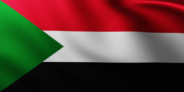 istock Large Flag of Sudan fullscreen background in the wind 1348865650