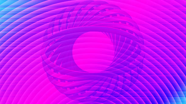 istock Fantastic fractal ball phantom effect with diverging round ripples sound waves against a trendy pink-purple gradient psychedelic background. Cyberpunk futuristic creative album backdrop. 1348867636