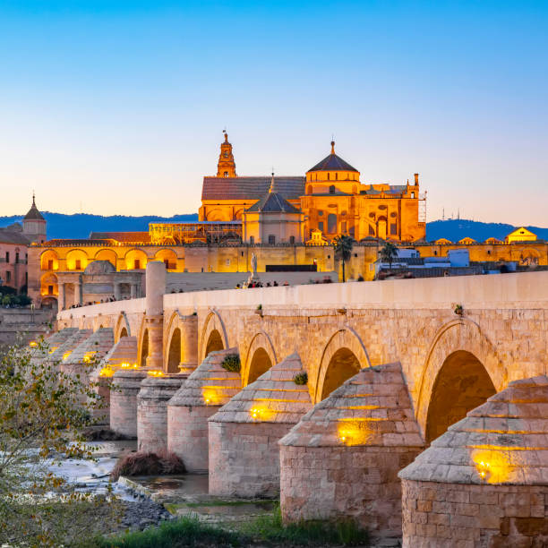 cattedrale di mezquita e ponte romano a cordoba, spagna - la mezquita cathedral foto e immagini stock