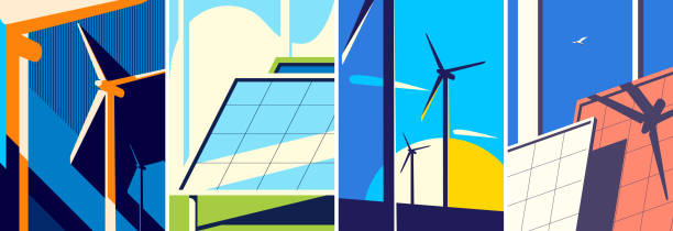 Set of posters with alternative energy sources. Set of posters with alternative energy sources. Placard designs in flat style. clean energy stock illustrations
