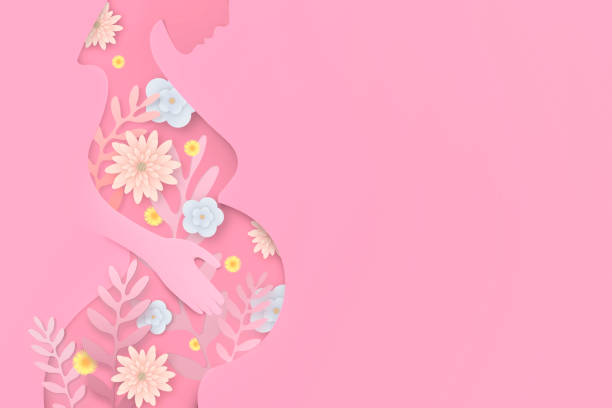 A pregnant woman A pregnant woman hugs her stomach on a pink background. The concept of the birth of a child. Duration of pregnancy. Waiting for the birth of a child. Mother's love. Cut out the paper. Spring flowers. surrogacy stock pictures, royalty-free photos & images