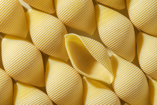 istock Pasta conchiglioni or conchiglie pattern. Abstract creative food background. top view 1348874387