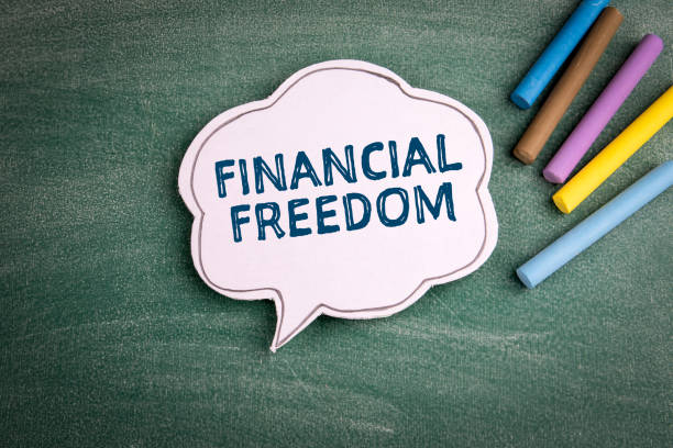 istock FINANCIAL FREEDOM concept. Speech bubble on green board 1348875996