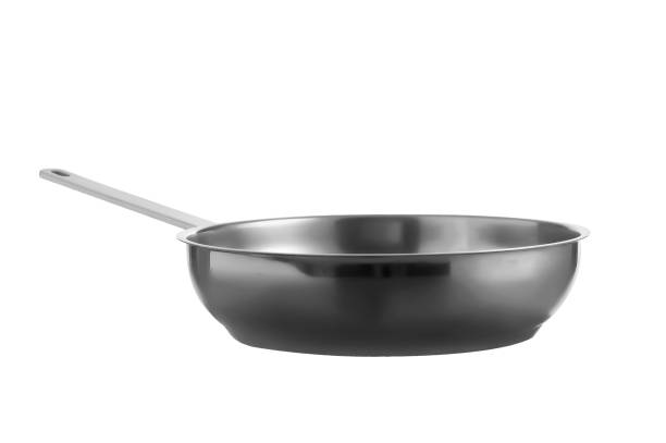 Stainless pan isolated on white background stock photo