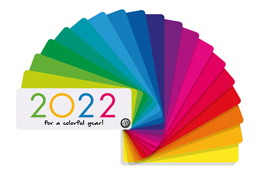 Decorative 2022 greeting card, in bright colors, presenting the concept of diversity and choice, with a multicolored color chart as a symbol.