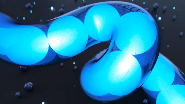 istock Neon glow blue spheres inside tube 3D render illustration 1348878960