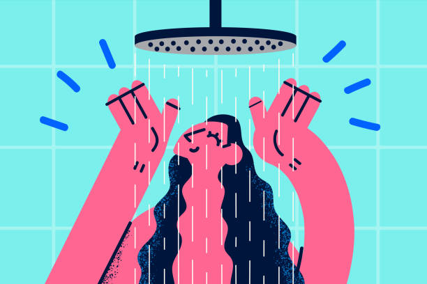 뷰티 홈 프로시저 및 릴렉스 컨셉 - bathtub women naked human face stock illustrations