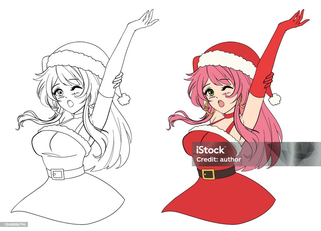 Cute Anime Manga Girl Wearing Christmas Santa Costume Stock Illustration -  Download Image Now - iStock