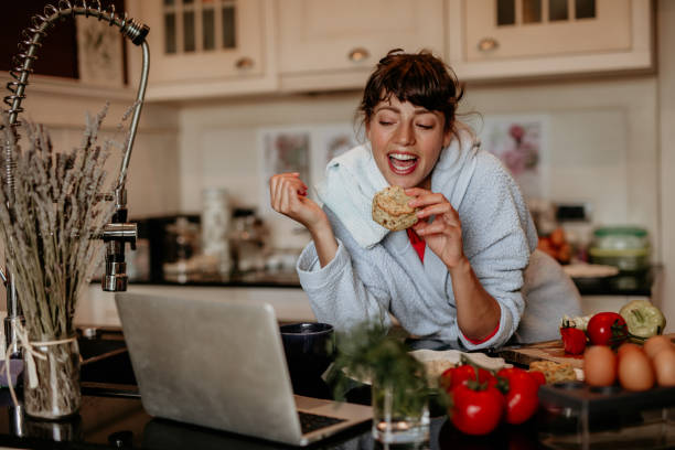 istock Breakfast morning with best friends through the video call 1348889341