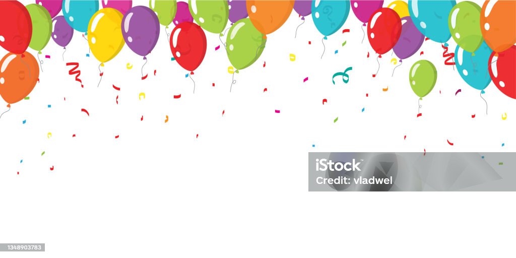 Balloons And Confetti Celebration Of Birthday Party Banner Background Frame  Template For Copy Space Text Vector Or Festive Colorful Fun Baloons For  Anniversary Event Decoration On White Flat Cartoon Stock Illustration -