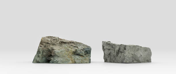 istock Two piece Isolated realistic rocks in white background, 3d Rendering 1348904377
