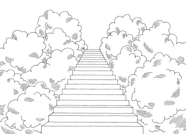 Vector illustration of Stairway to Heaven graphic black white landscape sketch illustration vector