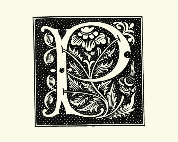 illustrations, cliparts, dessins animés et icônes de lettre initiale ornée p, capitale, motif floral, style rétro du 19ème siècle - medieval illuminated letter
