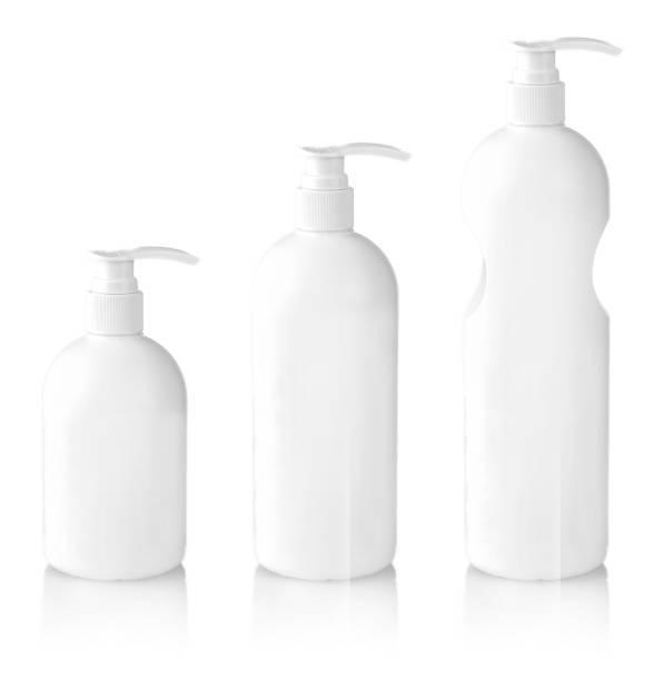 istock White bottles with shampoo with dispenser on white background 1348906385