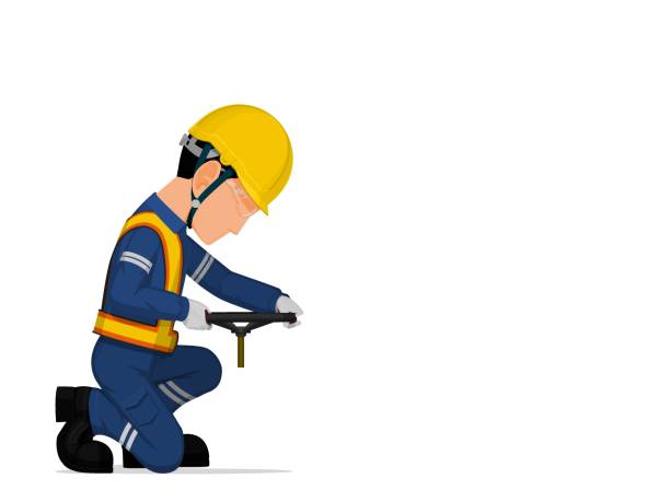istock set of worker is holding hand wheel on white background 1348912645