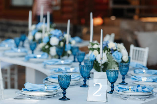 istock Wedding decor. Elegant table setup in blue pastels. 1348918291