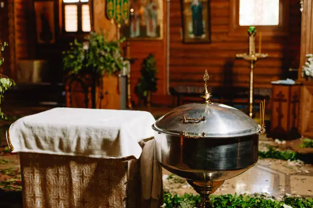 Photo of Elements of baptism in the church.