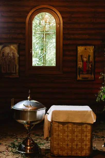 Photo of Elements of baptism in the church.