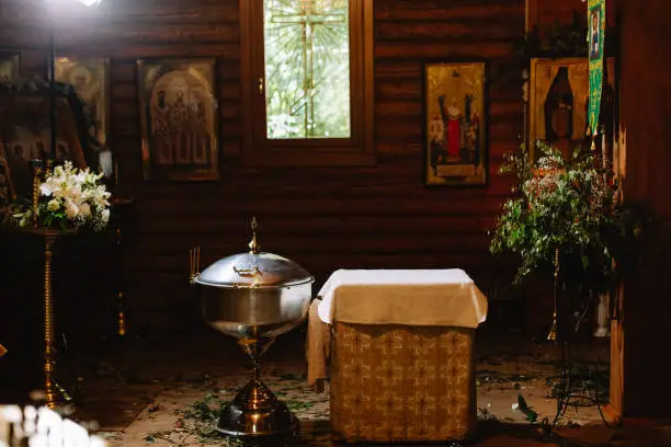 Photo of Elements of baptism in the church.