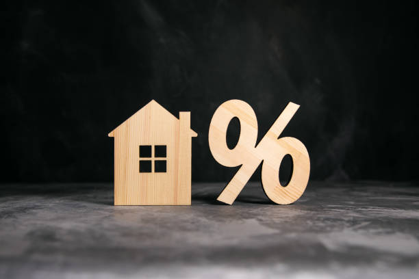 istock wooden percent with house model 1348918929