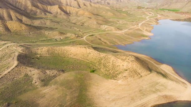istock drone view lake with mountain 1348918993