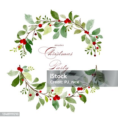 istock Berry wreath for Christmas with watercolor hand-painted 1348919210