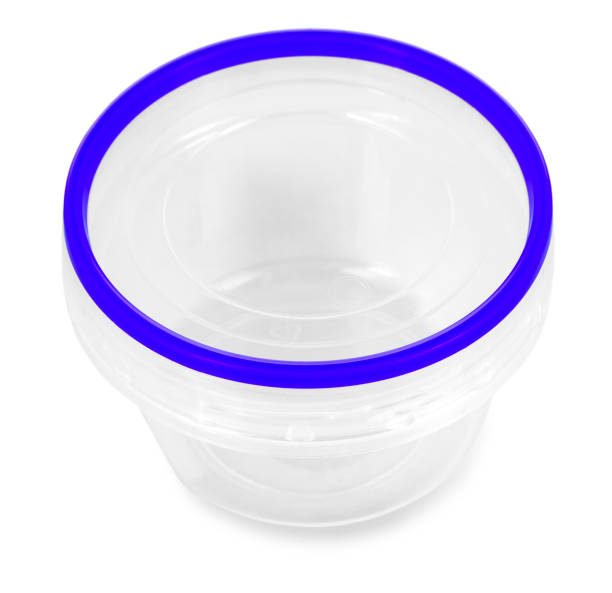 istock Transparent plastic food container with blue cap. Catering food packaging. 1348926838