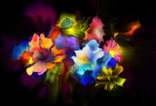 Watercolor floral painted background on a black background