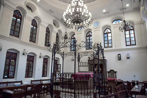 Interior of Jewish Synagogue in Israel. Empty, no people.