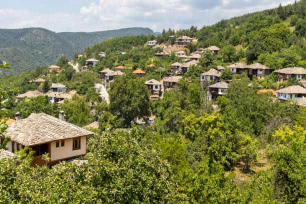 Village of Leshten with Authentic nineteenth century houses, Bulgaria stock photo