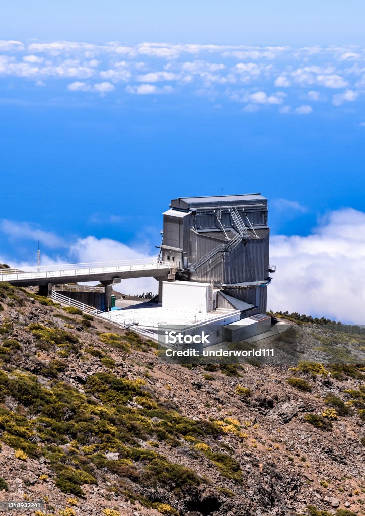 Astronomical Observatory Telescope Photo Picture of a Modern Scientific Astronomical Observatory Telescope La Palma - California Stock Photo