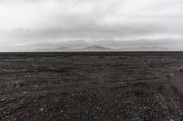 Black Sand Desert in Iceland. Hjorleifshofdi Beautiful Iceland Landscape black sand stock pictures, royalty-free photos & images