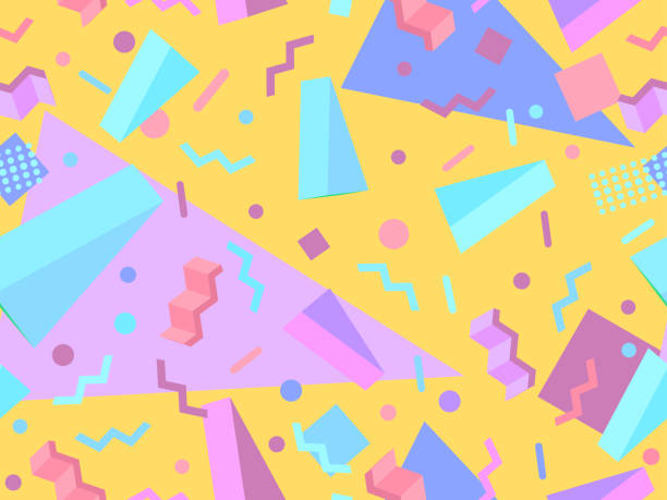istock 3d geometric seamless pattern in 80s style. Isometric geometric shapes in different colors. Design for wrapping paper, promotional materials and fabrics. Vector illustration 1348936199