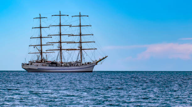 istock Sailing ship in the sea without sails. Selective focus 1348936273