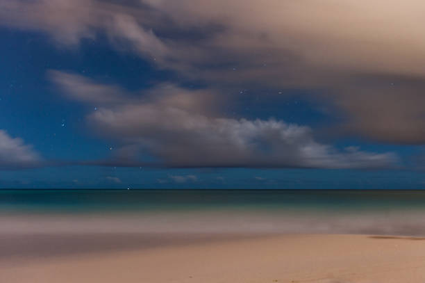 istock Beach in Barbados with extremely long exposure. Panning Stars in Background 1348936565