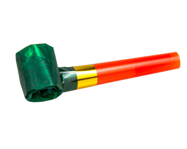 istock Multicolor party horn whistle noisemaker isolated on the white background 1348937770